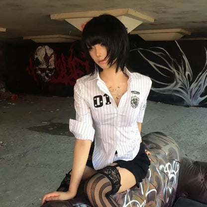 Y2k Japanese Striped Shirt