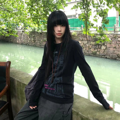 Anime Print Long Sleeve Tee Shirt