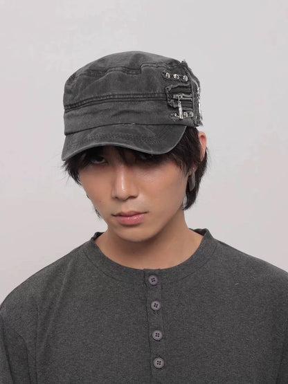 Zippers Ripped Hole Distressed Cap