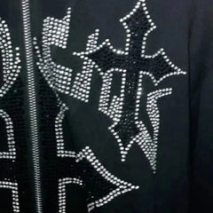 Rhinestones Cross Zipper Hoodie - PWM
