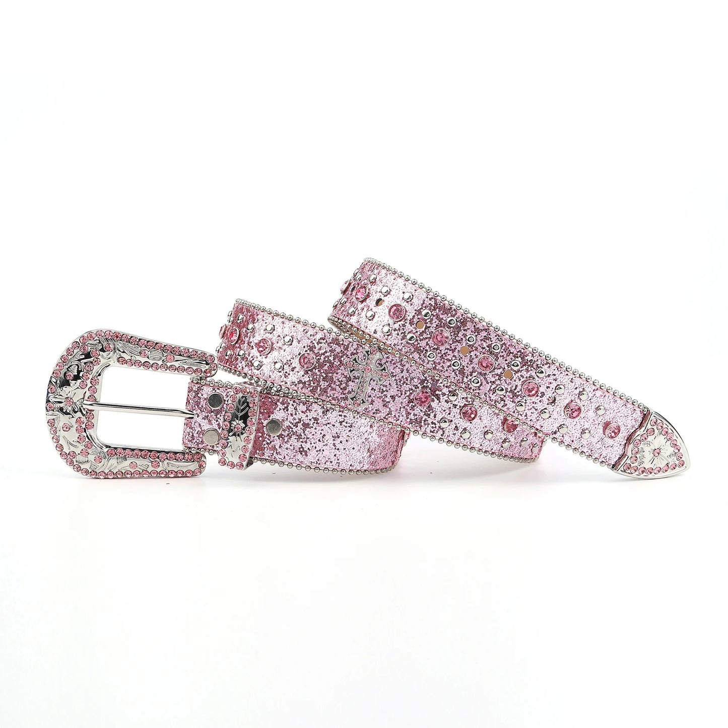 Pink cross-rivet Rhinestone belt