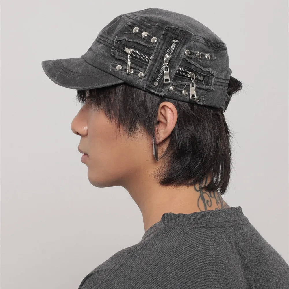 Zippers Ripped Hole Distressed Cap