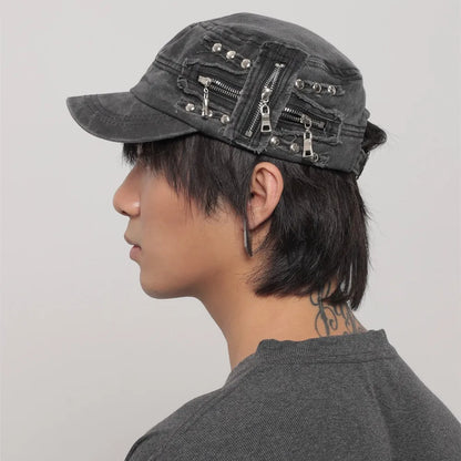 Zippers Ripped Hole Distressed Cap