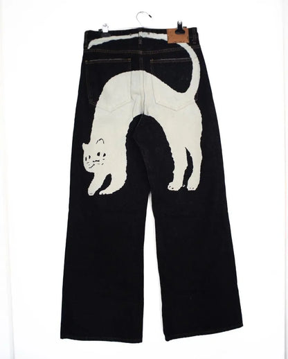 Cat Print Wide Jeans