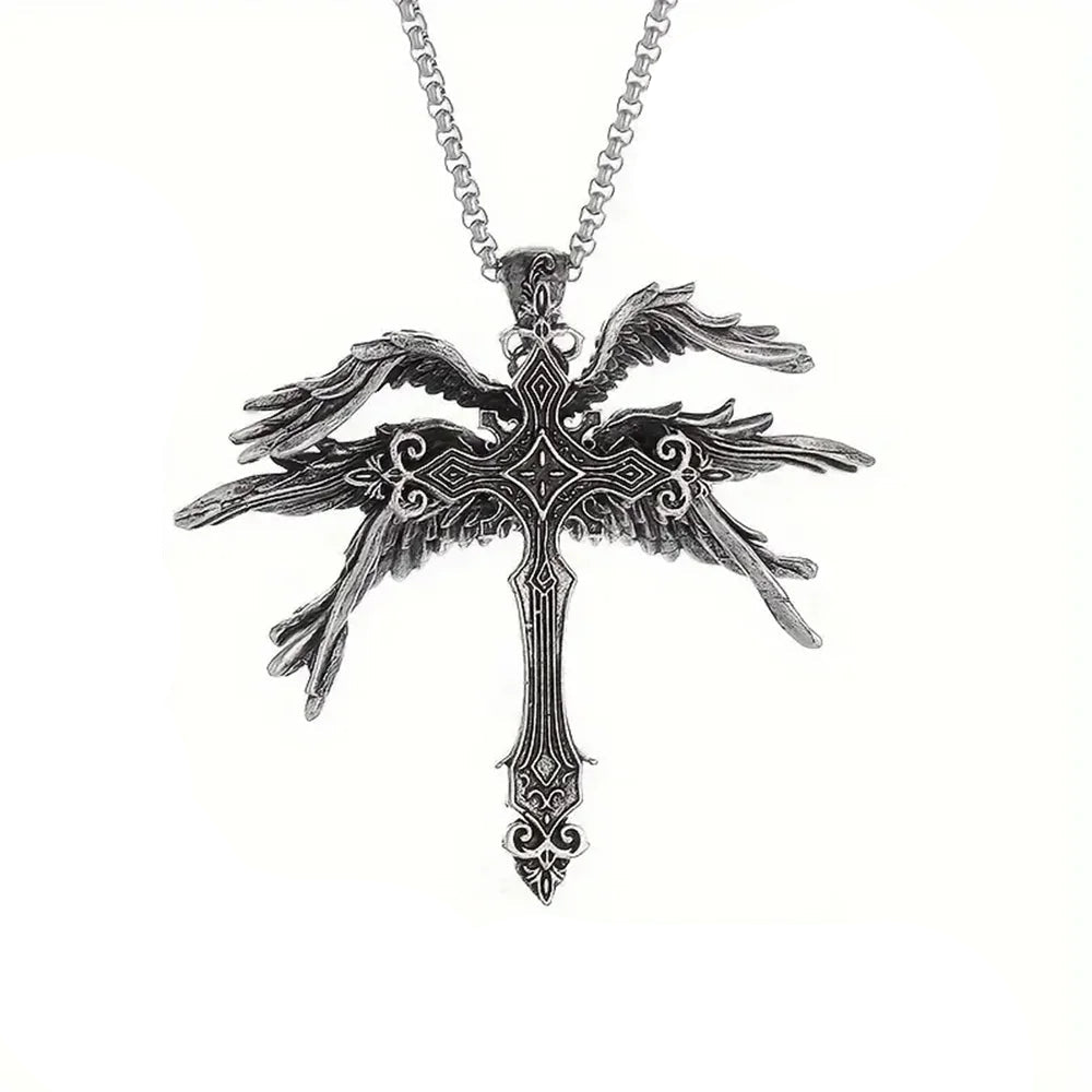 Angel Wings Cross Pendant Necklace