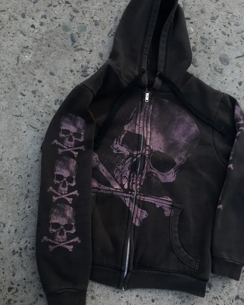 Dark Skull Pattern Zipper Hoodie - PWM