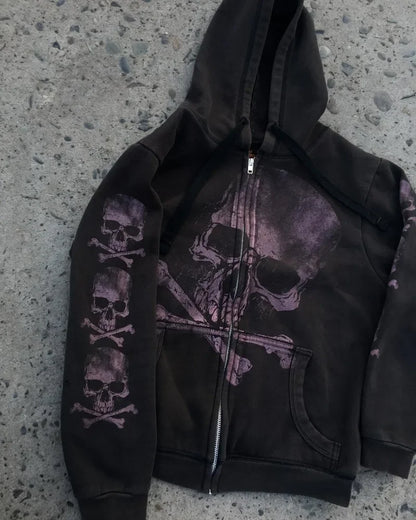 Dark Skull Pattern Zipper Hoodie