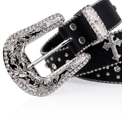 Cross Rhinestone Belt Engraved Buckle - PWM
