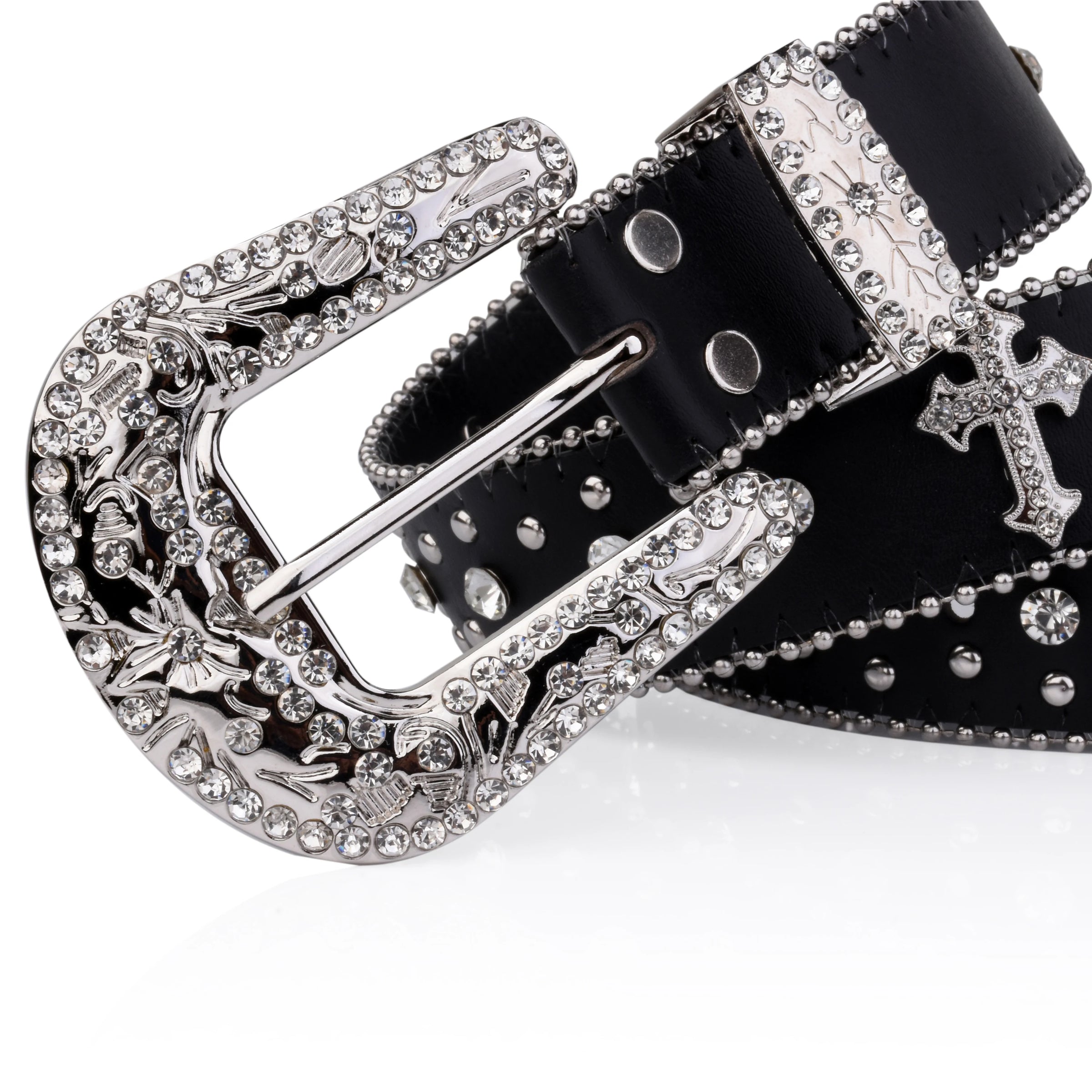 Cross Rhinestone Belt Engraved Buckle - PWM
