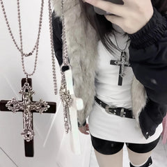 Gothic Punk Large Wood Cross Pendant Necklace - PWM