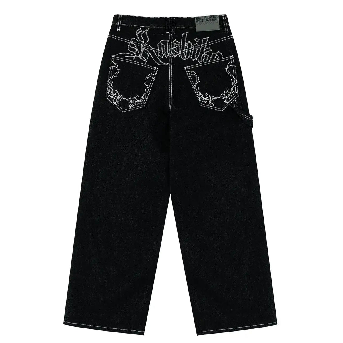 Embroidered White Lining Straight Jeans