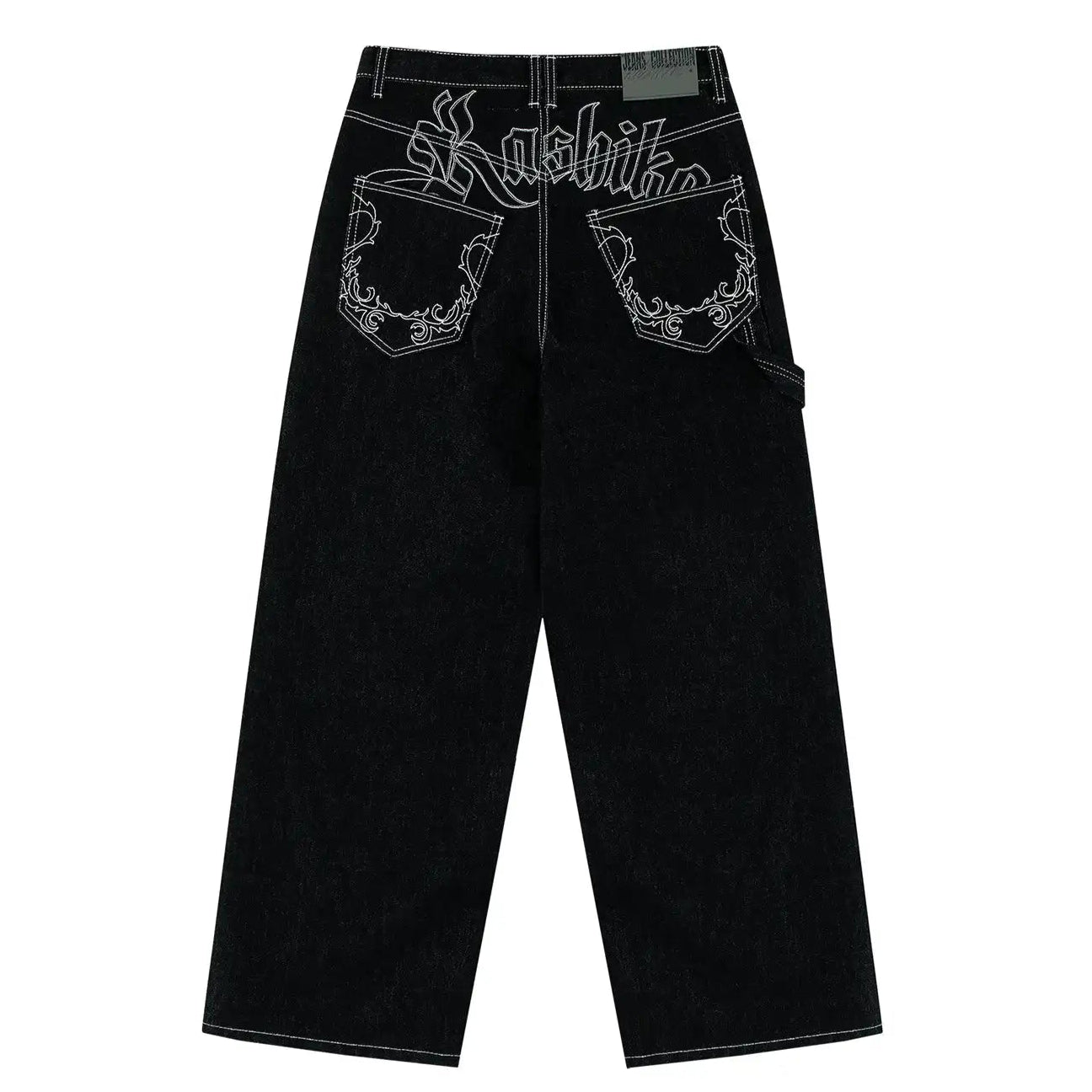 Embroidered White Lining Straight Jeans - PWM