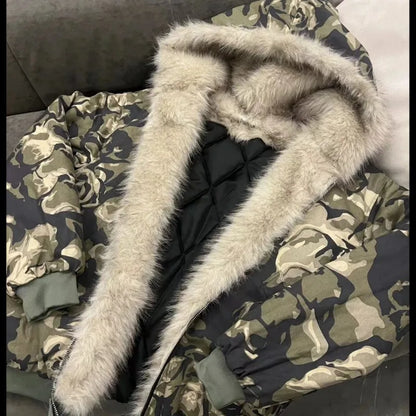 Camouflage Fur Collar Padded Jacket