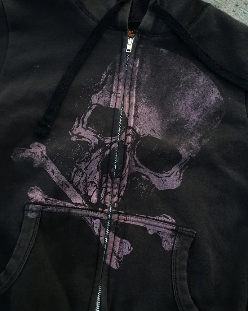 Dark Skull Pattern Zipper Hoodie - PWM