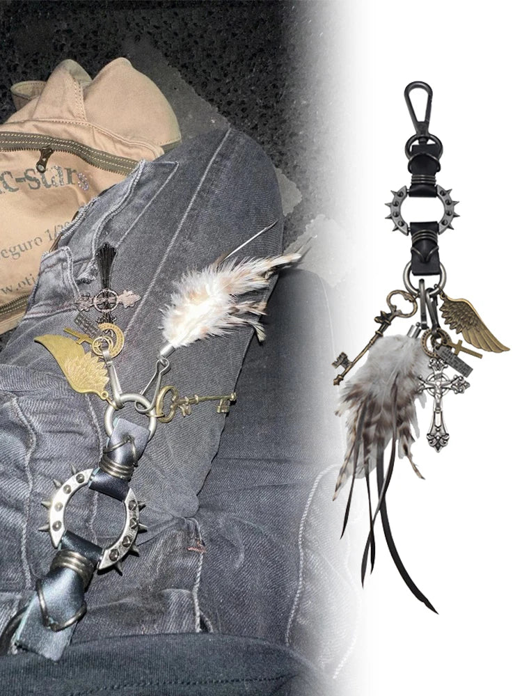 Feather Wing Cross Keychain