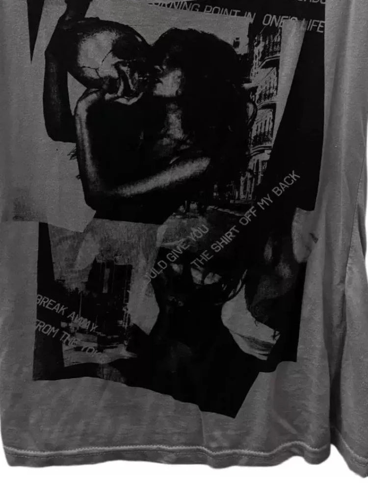Letter Printing Rivet Slim-fit T-shirt