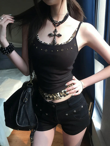 Leopard Fake Two Pieces Tank Top