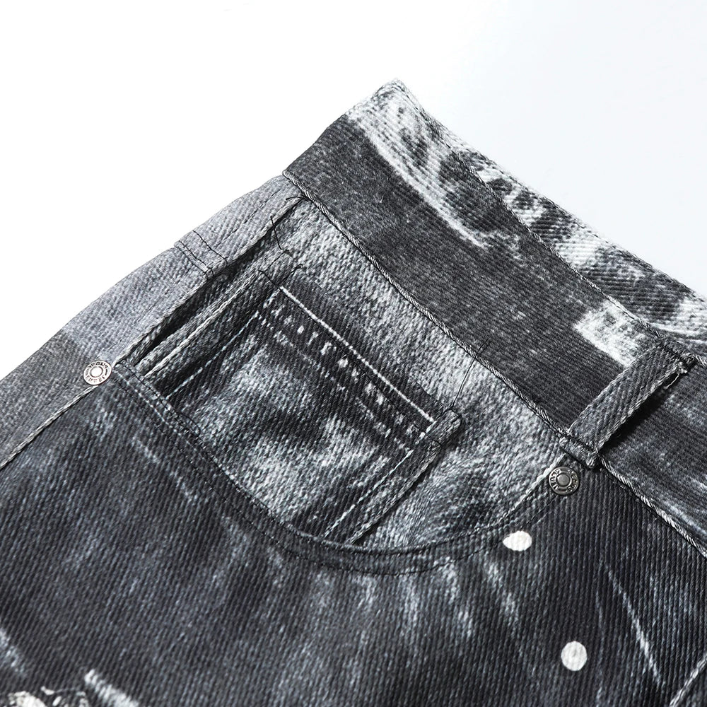 Gothic Pattern Washed Straight Loose Denim