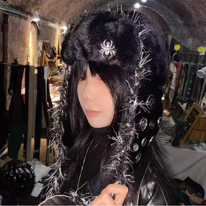 Rivet Metallic Spike Warm plush fluffy Hat - PWM