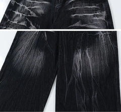 Distressed Lightning Pattern Wide Leg Jeans - PWM