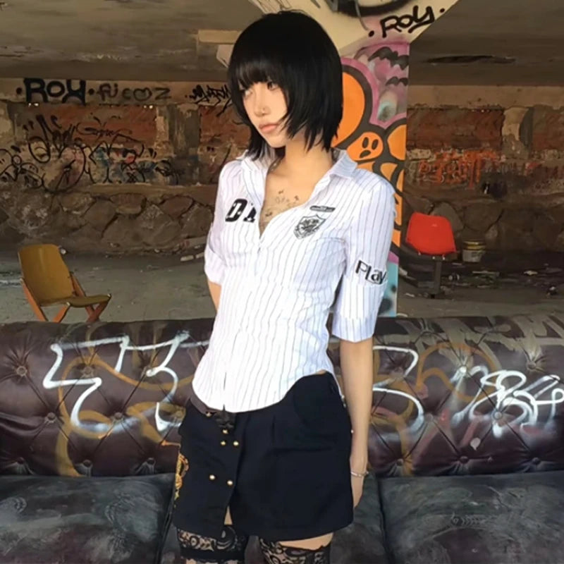 Y2k Japanese Striped Shirt