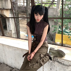 Short Sleeve Lace Up Print Graphic Tops - PWM