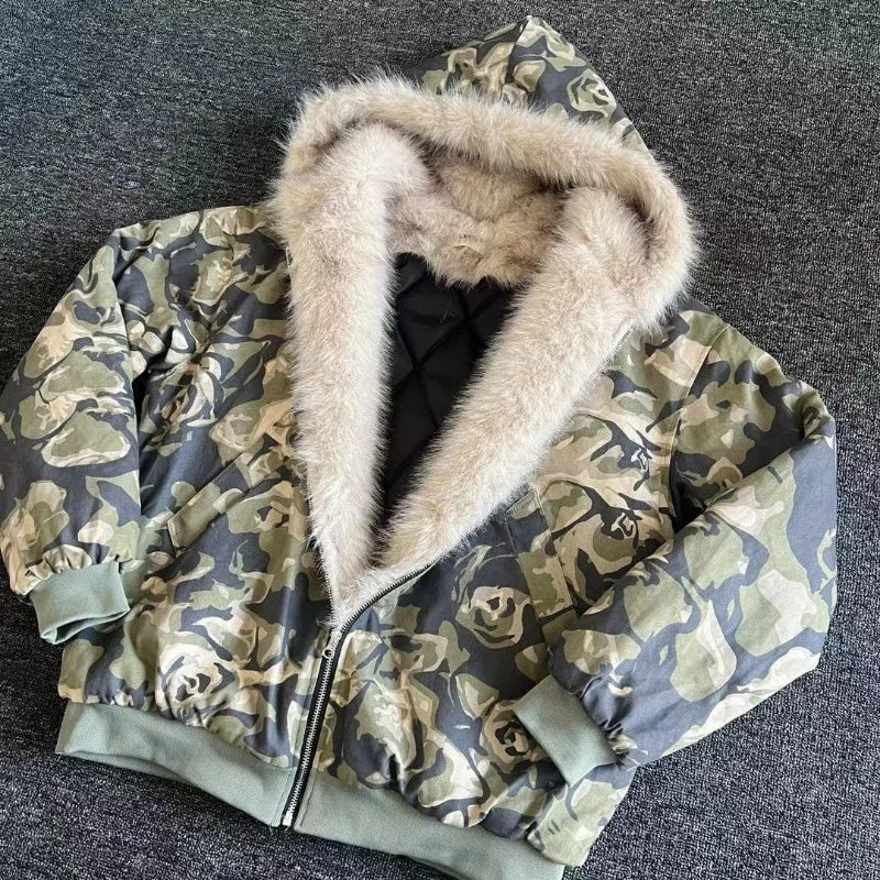 Camouflage Fur Collar Padded Jacket