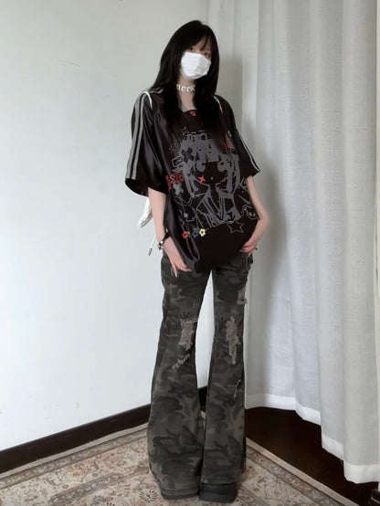 Low Rise Camouflage Flare Cargo Jean