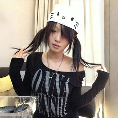 Letter Print Crop Top Long Sleeve T-shirt - PWM