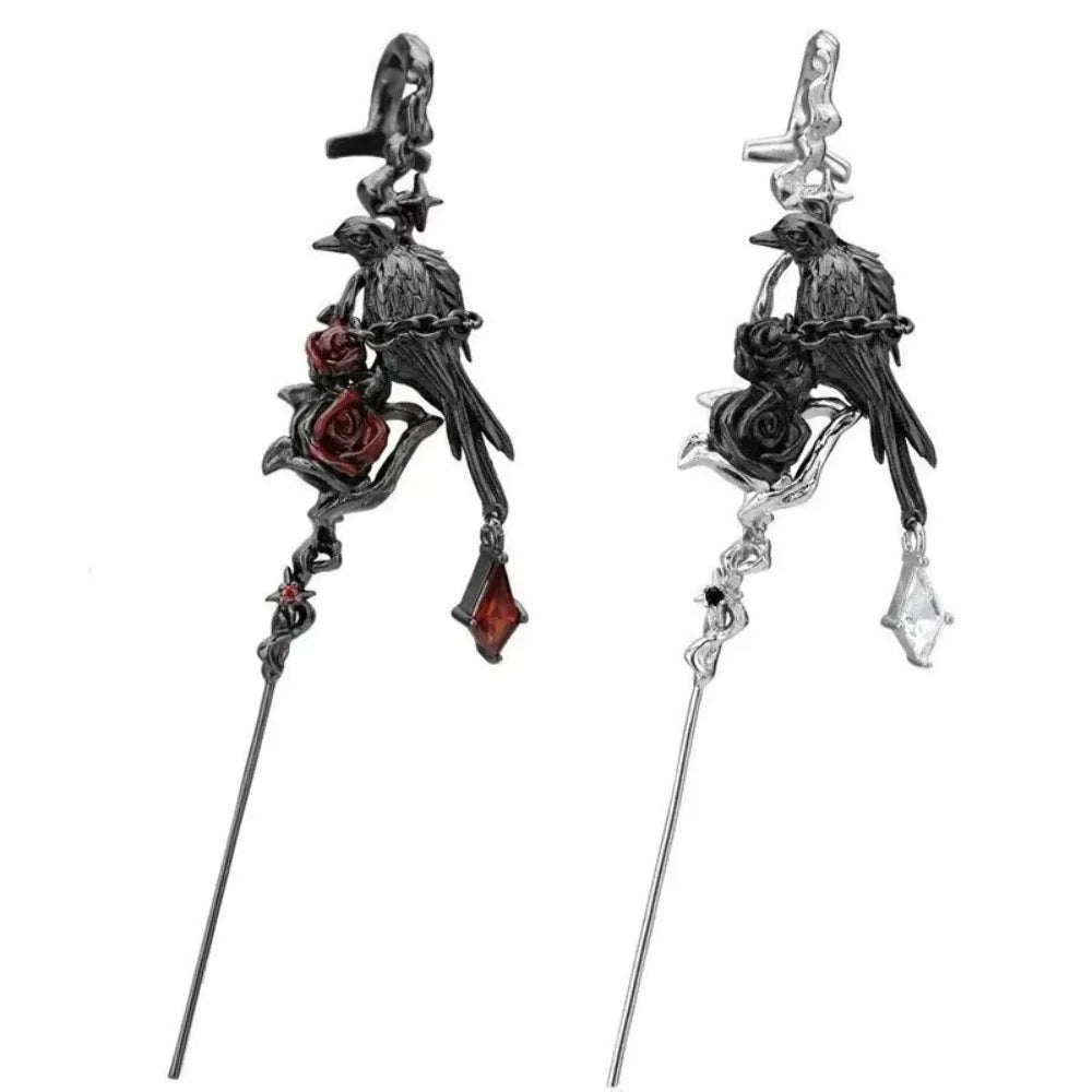 Thorn Rose Crow Stud Earrings