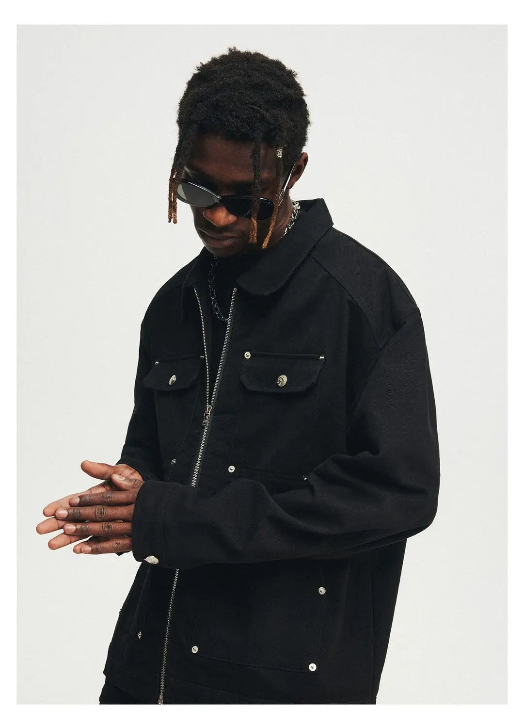 Washed Loose Zipper Crock Jacket