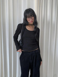 Dot Round Neck Long Sleeve Tops - PWM