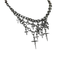 Multi-Chain Layered Choker Cross Necklace - PWM