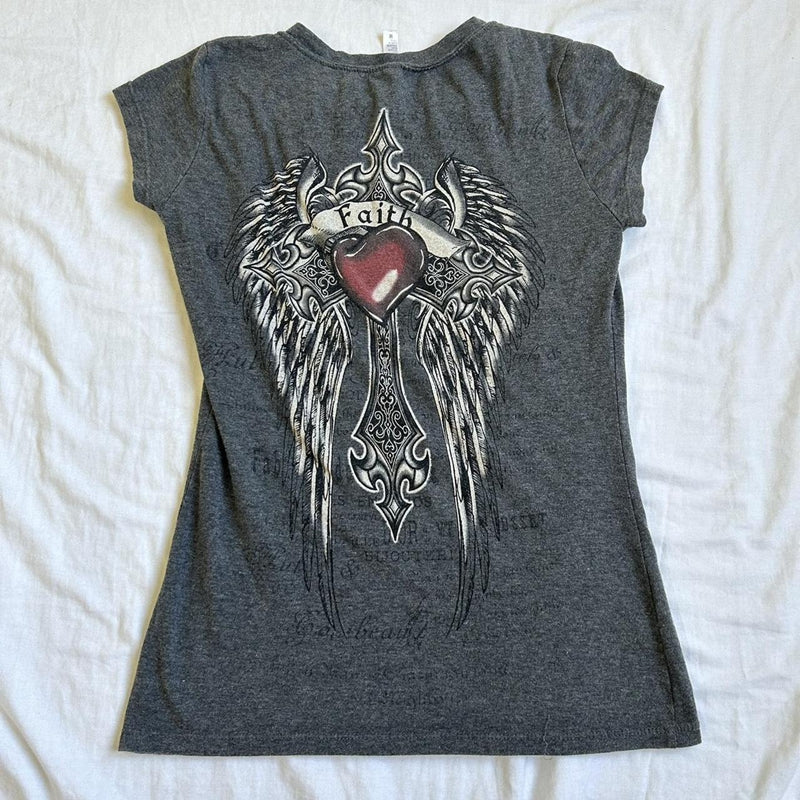 Rhinestone Gothic Graphic Print T-shirt - PWM