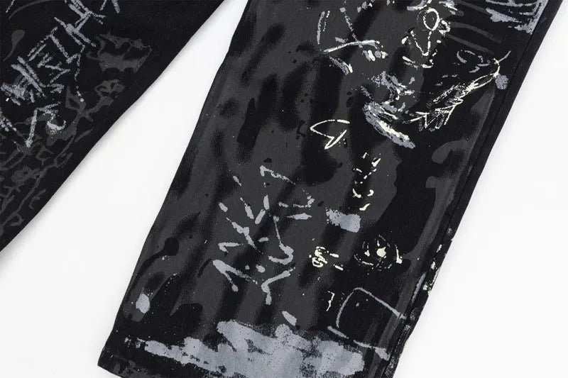 Graffiti Print Straight Loose Denim - PWM