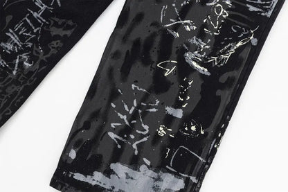 Graffiti Print Straight Loose Denim