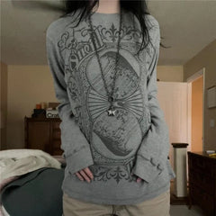 Gothic Pattern Graphic Long Sleeve Tee - PWM