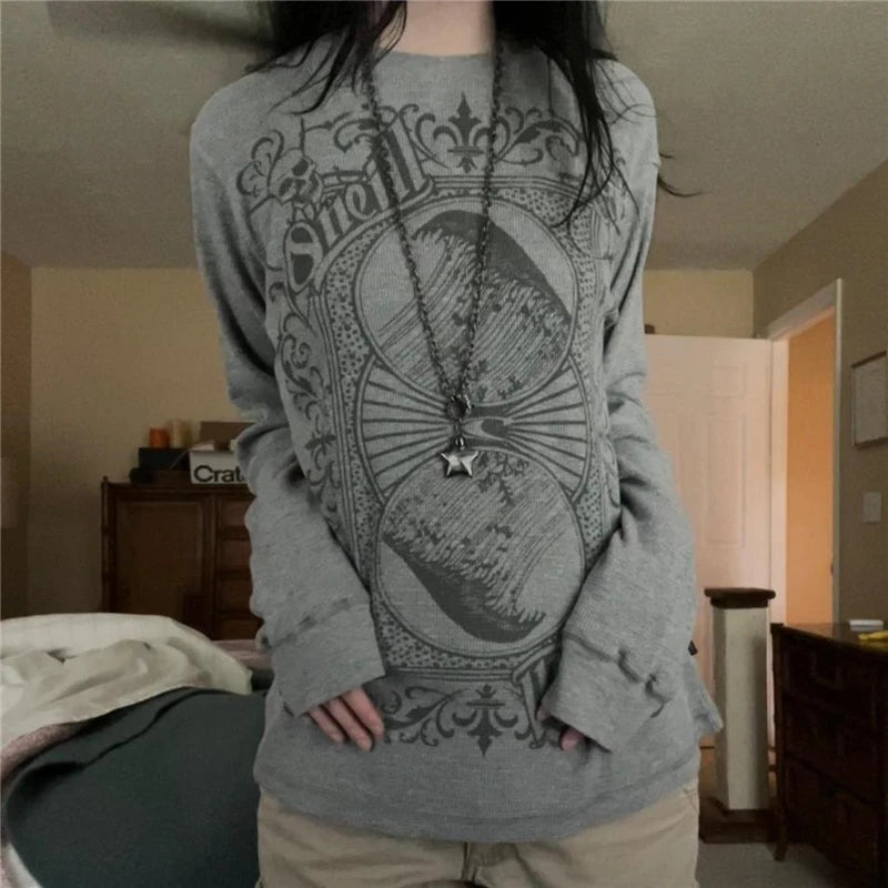 Gothic Pattern Graphic Long Sleeve Tee - PWM