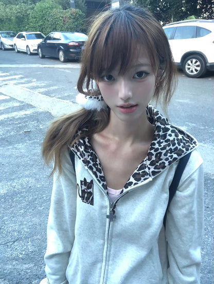 Devil Hooded 2000s Puppy Print Zipper Hoodie