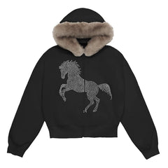 Horse Fur Collar Zipper Coat - PWM