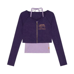 Two Piece Set Patchwork Zipper Shrit - PWM