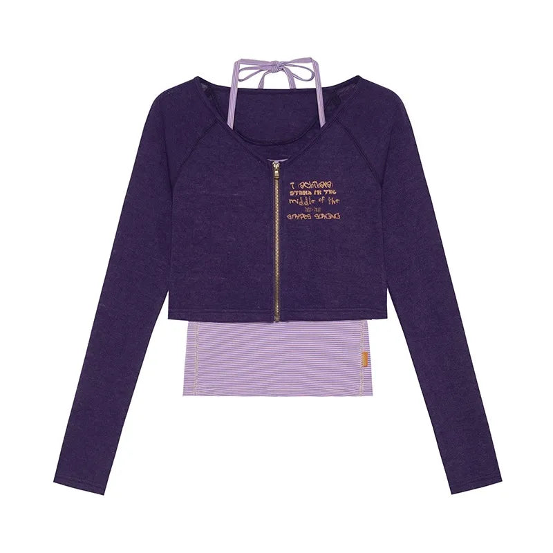 Two Piece Set Patchwork Zipper Shrit - PWM