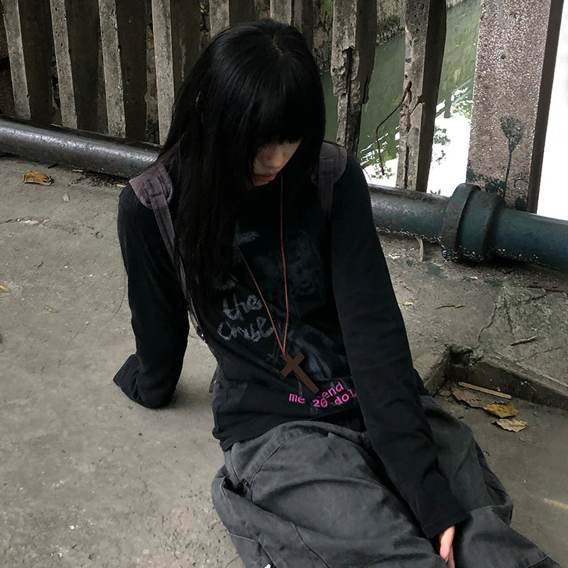 Anime Print Long Sleeve Tee Shirt - PWM