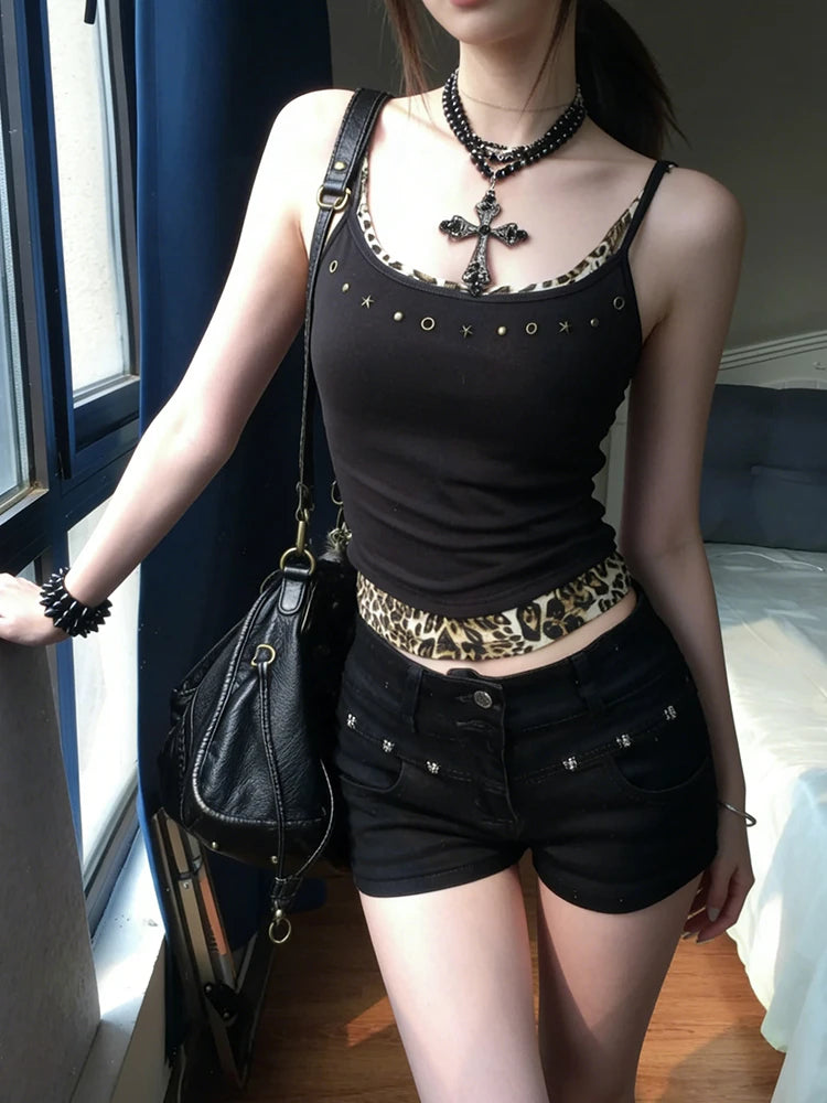 Leopard Fake Two Pieces Tank Top