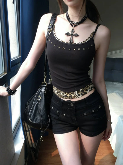 Leopard Fake Two Pieces Tank Top