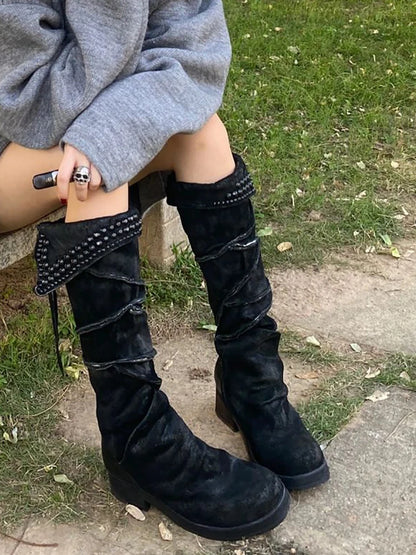 Western Style Chunky Heel Desert Boots