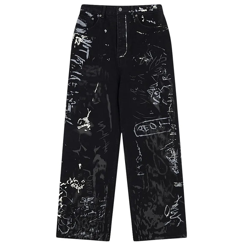 Graffiti Print Straight Loose Denim