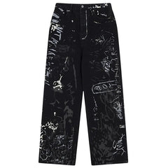 Graffiti Print Straight Loose Denim - PWM