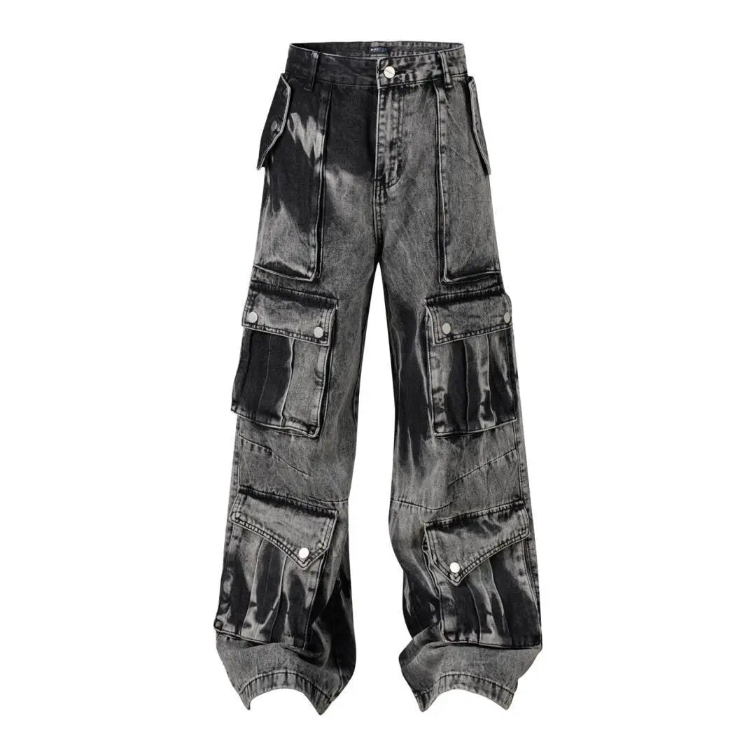 Multi-pocket Washed Straight Loose Jeans