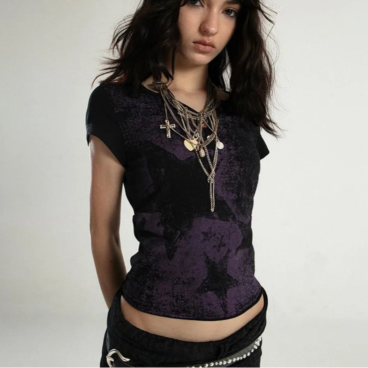 Crop Top Star Distressed T-Shirts - PWM